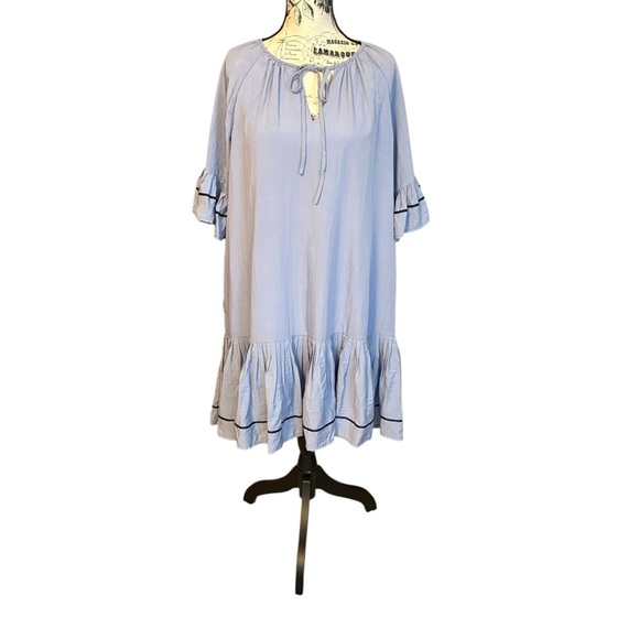 JODIFL Soft Blue Dress Pleated Ruffle Detail Flowy Size L - Picture 3 of 8